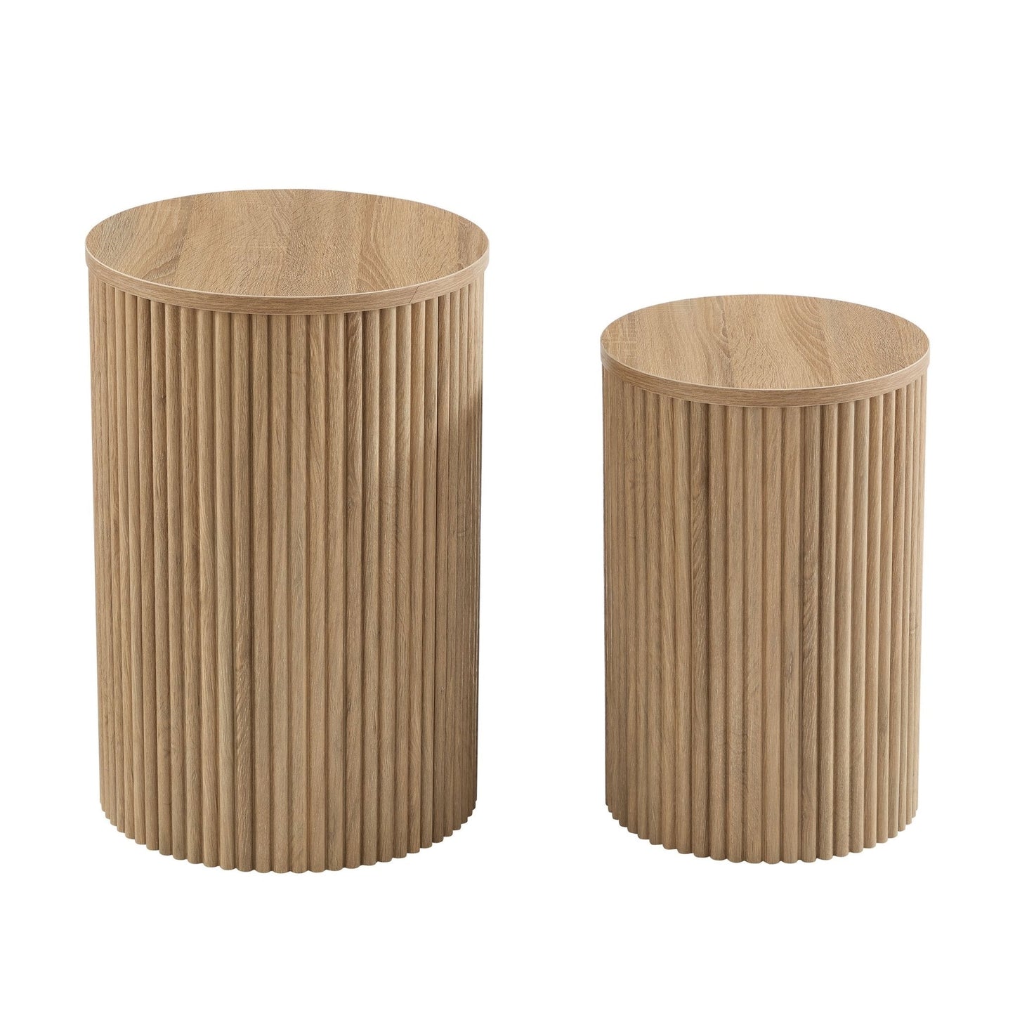 DUS-CC2-05006 Grade-BER Dusk Hattie Round Pedestal Nesting Tables - Light Wood RRP £179.00