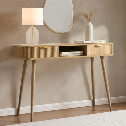 DUS-CC2-04687 Grade-B Dusk Hattie Storage Dressing Table Console - Light Wood RRP £169.00