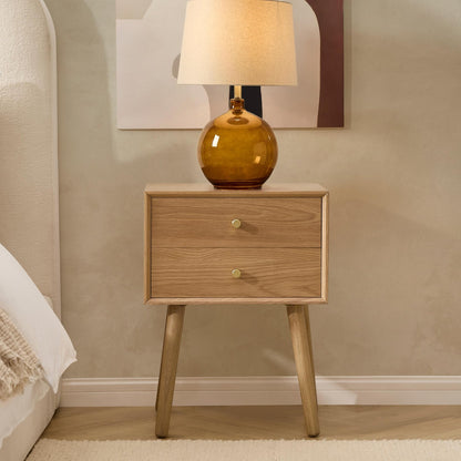 DUS-GOL-06006 Grade-B Dusk Heidi Oak 2 Drawer Bedside Table - Light Wood RRP £139