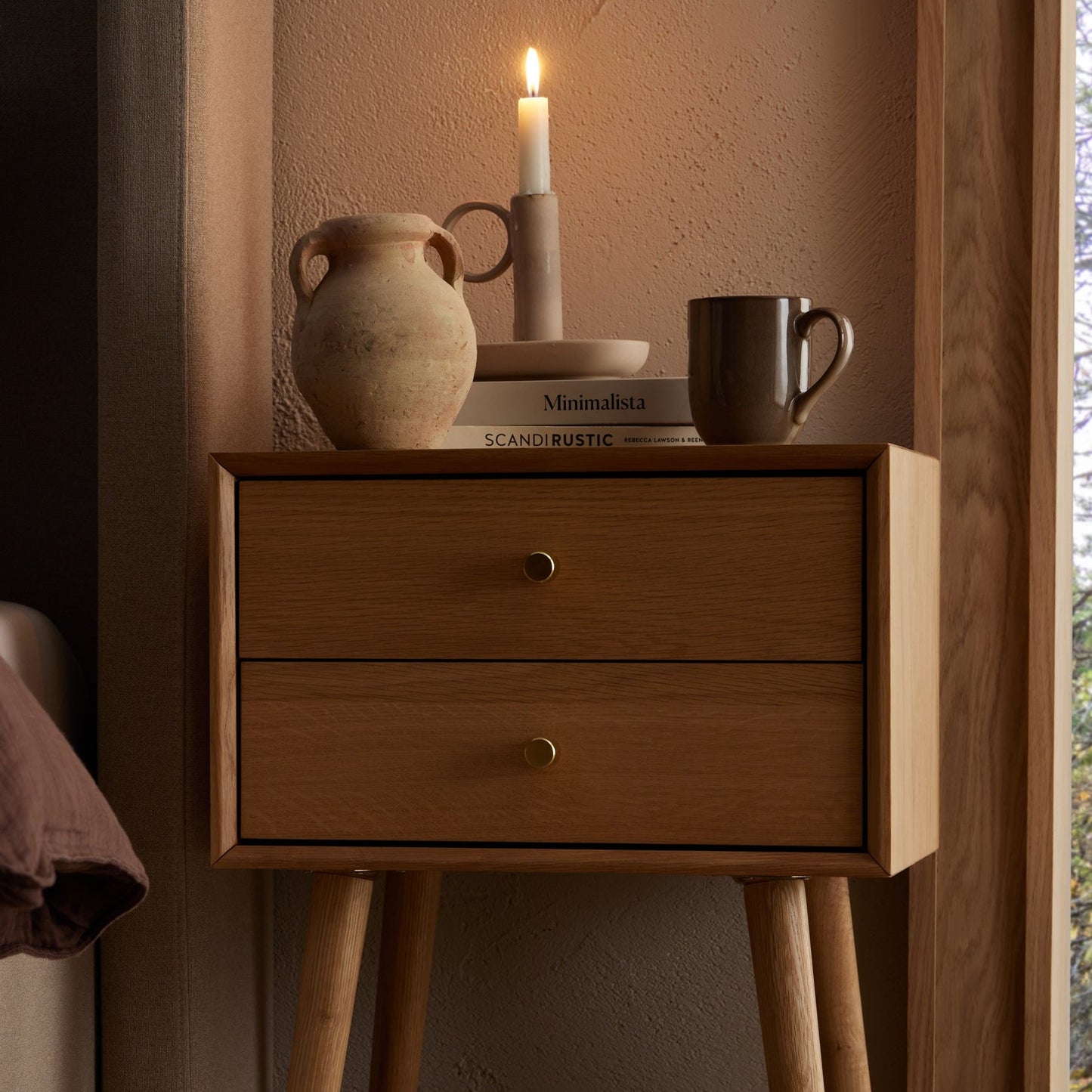 DUS-CC2-02216 Grade-B Dusk Heidi Oak 2 Drawer Bedside Table - Light Wood RRP £139