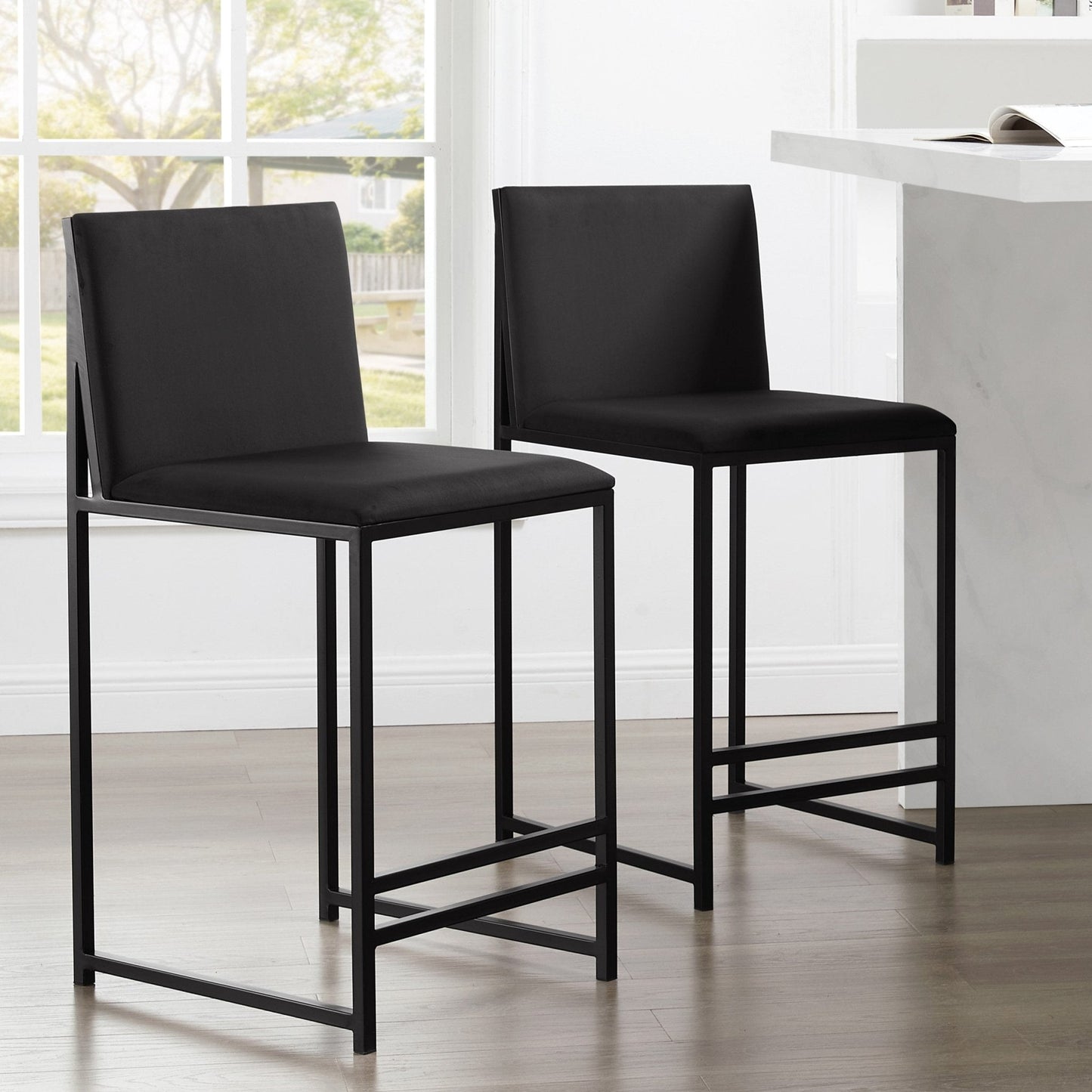 DUS-APM-58054 Grade-B Dusk Rae Set Of 2 Barstools - Velvet - Charcoal RRP £249