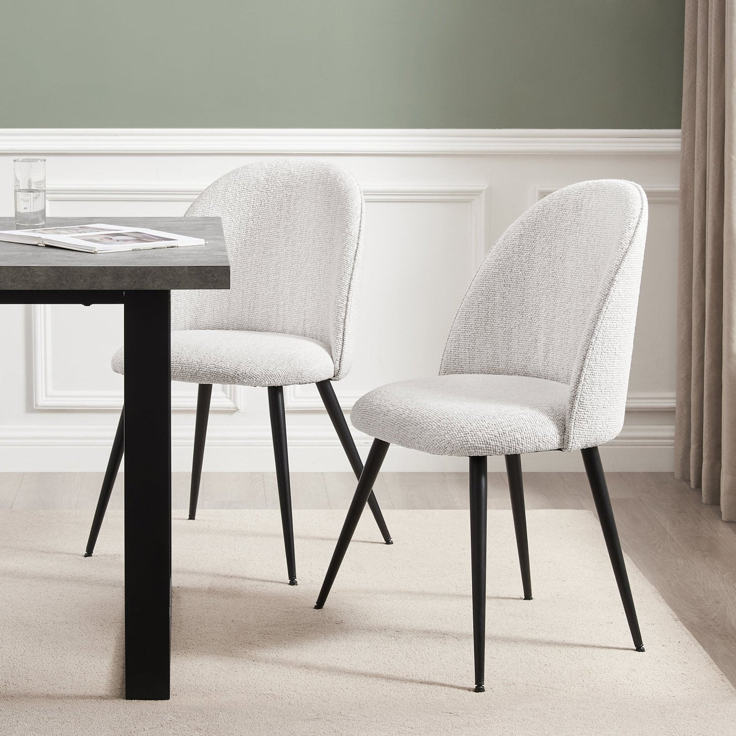 DUS-GOL-03069 Grade-B Dusk Iris Set Of 2 Dining Chairs - Boucle Ivory/Black RRP £134