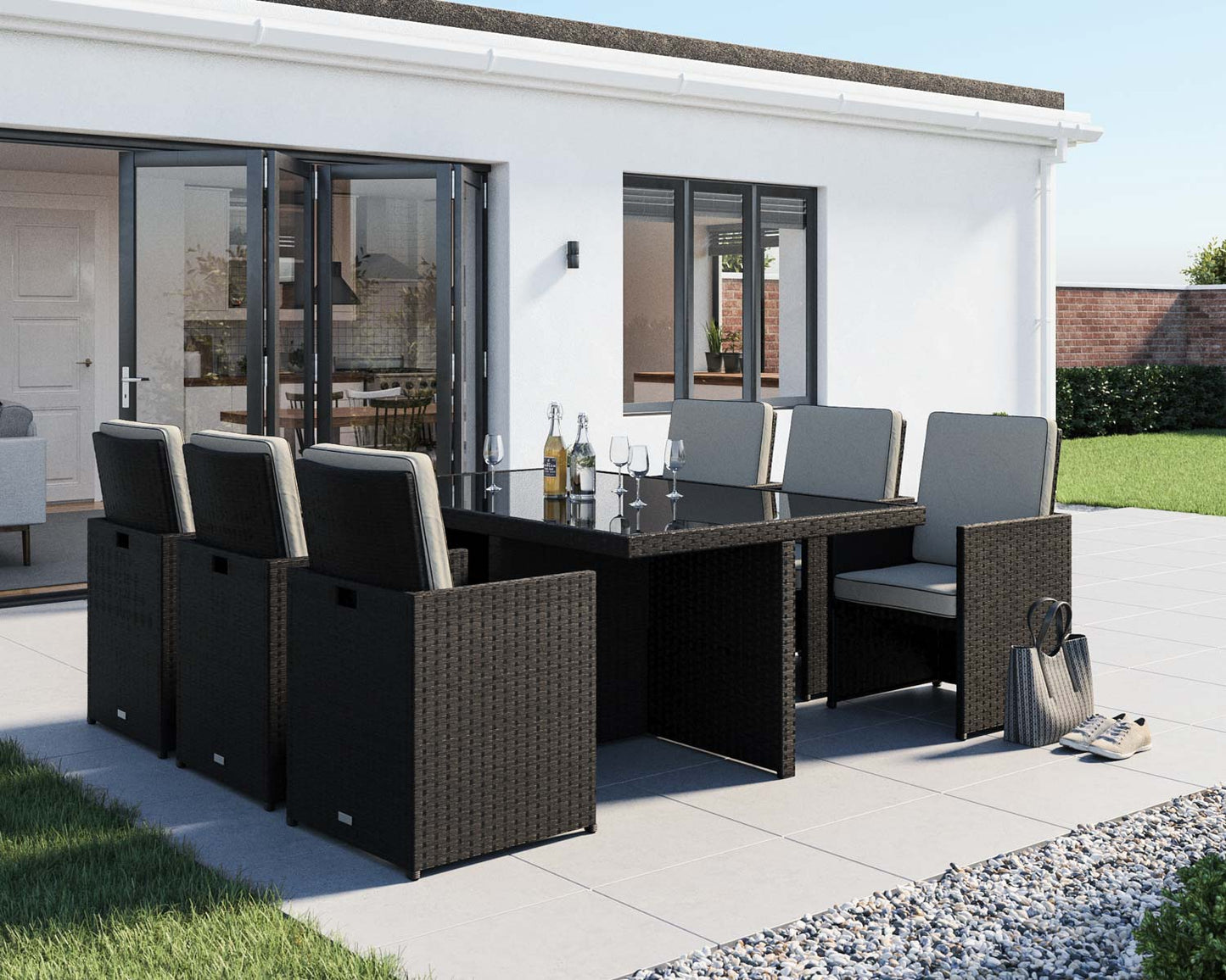 Grade-A Rattan Direct Barcelona 6 Seater Cube Set in Black and Vanilla RRP £1459