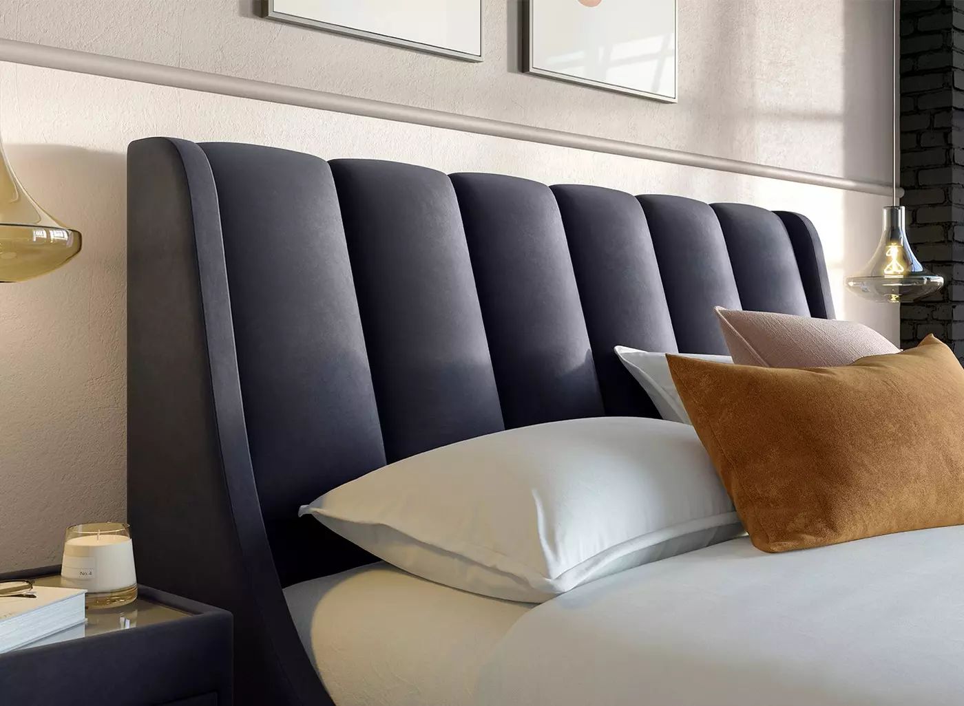 DRE-BED-00014 Grade-BER Dreams Enzo Double Ottoman Bed Navy RRP £1199.00