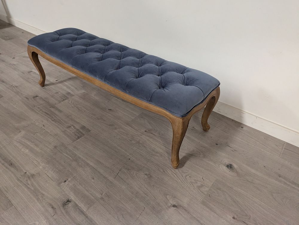 DRE-FUR-00177 Grade-B Dreams Dreams Sienna Beau Bench Blue velvet RRP £499 RRP £499.00