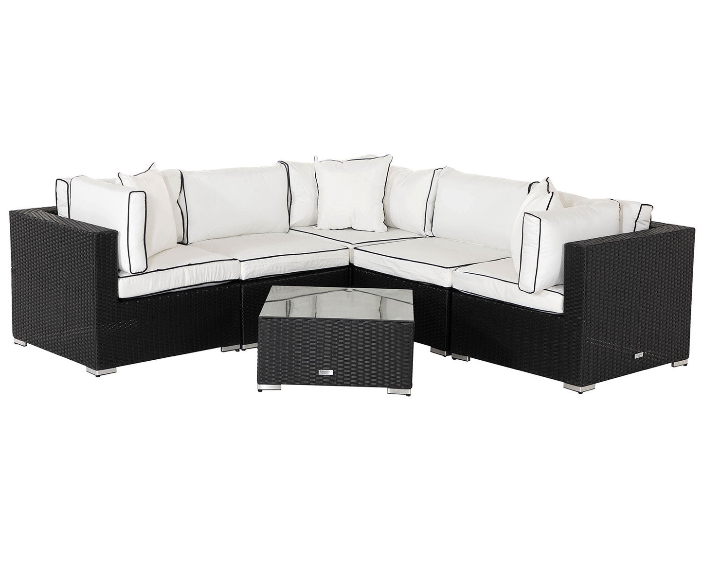 Grade-A Rattan Direct Florida 6 Piece Corner Sofa Set in Black and Vanilla RRP £1089