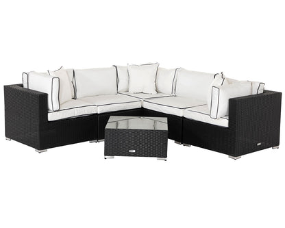 Grade-A Rattan Direct Florida 6 Piece Corner Sofa Set in Black and Vanilla RRP £1089