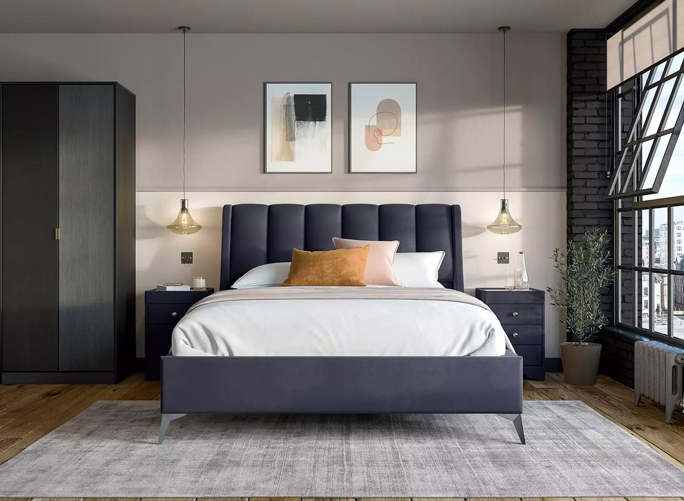 DRE-BED-00014 Grade-BER Dreams Enzo Double Ottoman Bed Navy RRP £1199.00