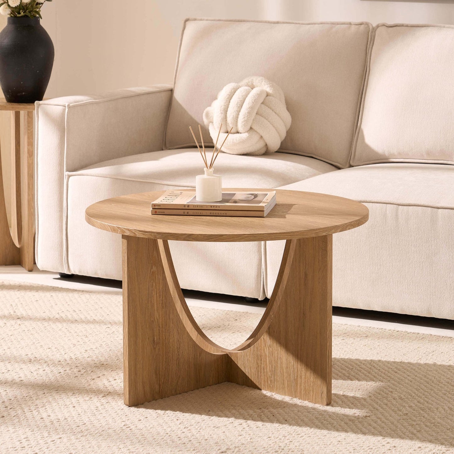 DUS-CC2-04786 Grade-B Dusk Lana Round Coffee Table - Light Wood RRP £76.00