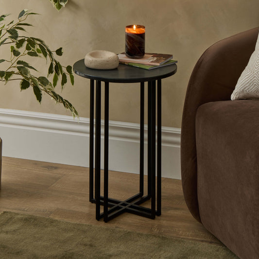 DUS-CC2-02768 Grade-B Dusk Leana Round Side Table - Dark Marble RRP £84.00