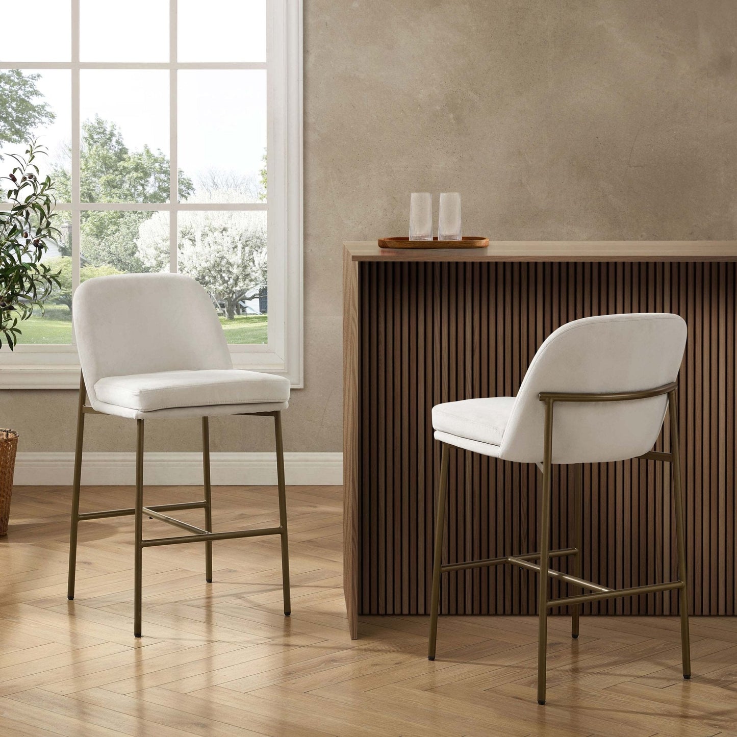 DUS-GOL-06076 Grade-B Dusk Lily Set of 2 Barstools - Ecru RRP £169