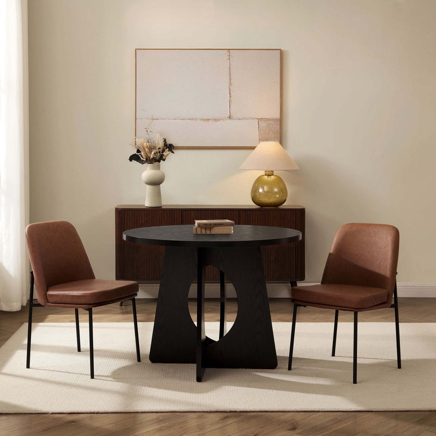 DUS-GOL-02023 Grade-B Dusk Lily Set of 2 Dining Chairs - Faux Leather Tan RRP £149