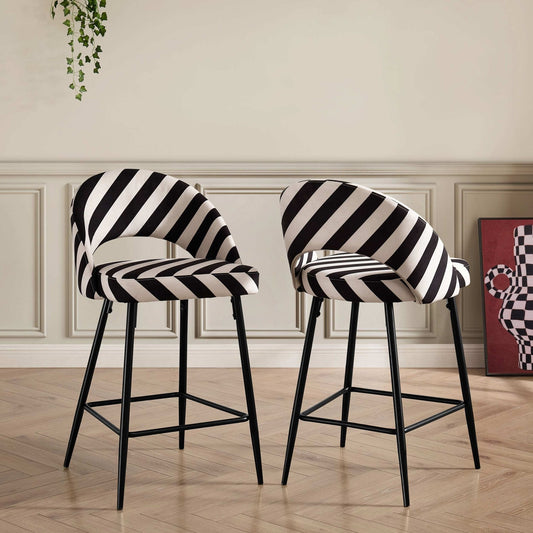 DUS-GOL-01005 Grade-B Dusk Lola Set of 2 Barstools - Mono Stripe RRP £169