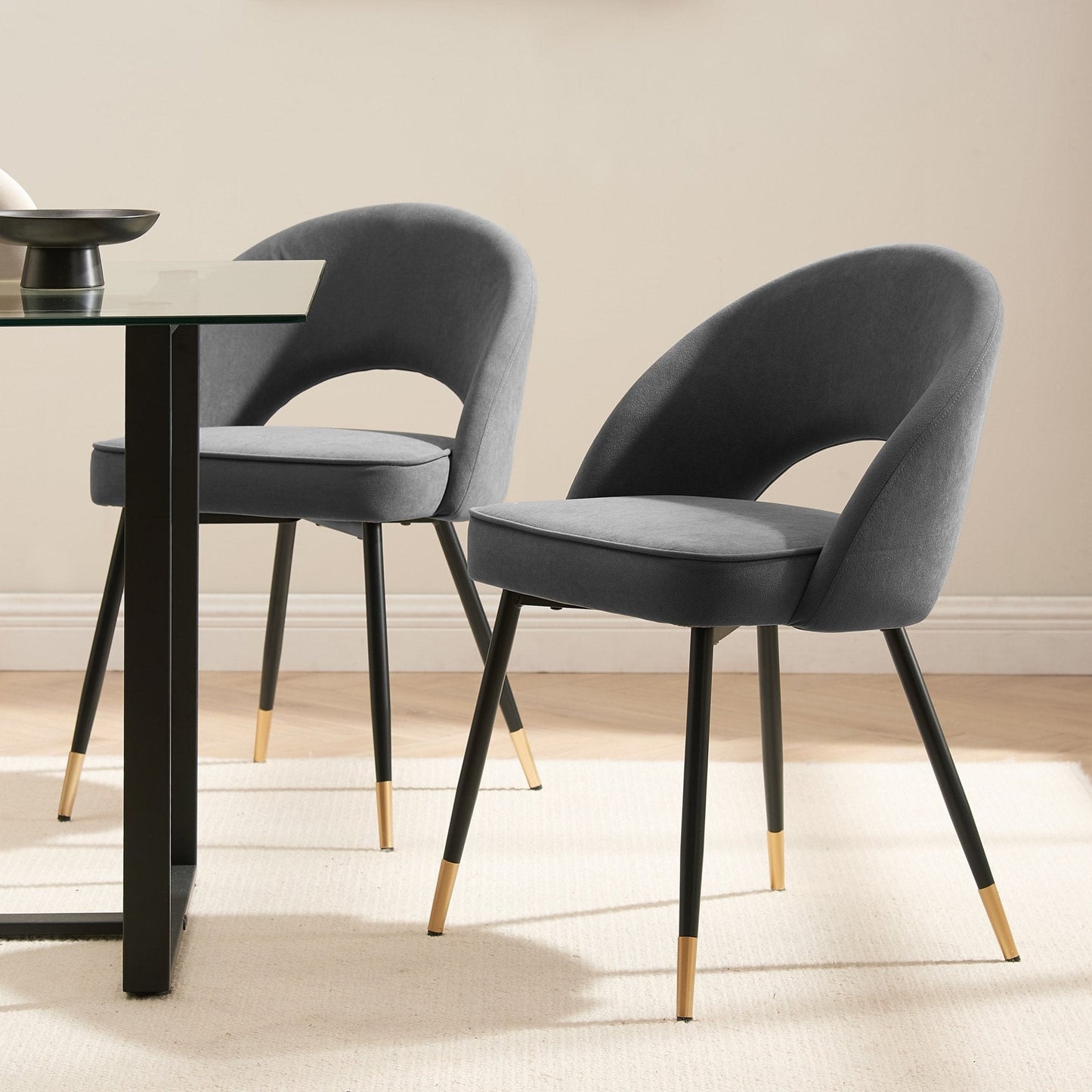 DUS-GOL-02834 Grade-B Dusk Lola Set of 2 Dining Chairs - Matte Velvet - Grey RRP £143