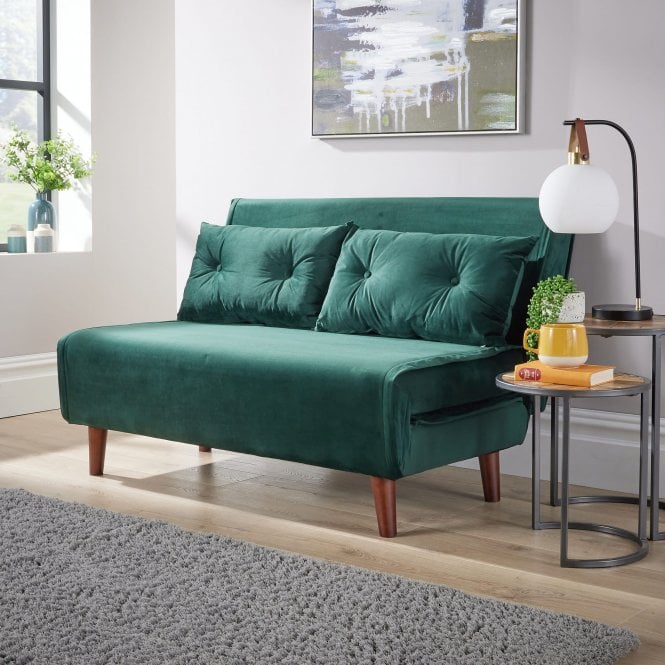 BFW-GOL-00928 Grade-B Big Furniture Warehouse Morella Velvet Double Sofa Bed - Green RRP £280