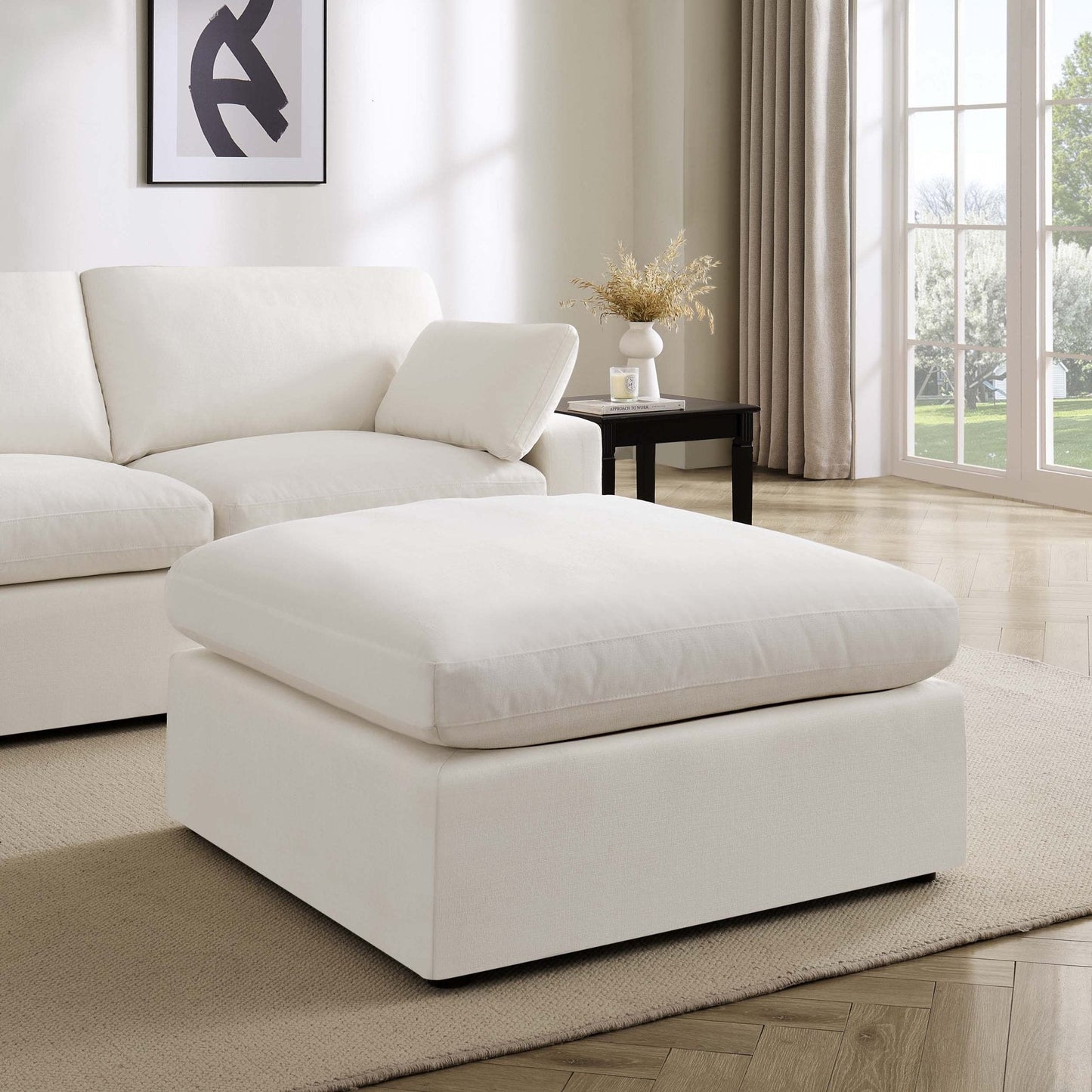 DUS-CC2-02428 Grade-C2 Dusk Cairo Feather 2 Seater Sofa + Pouffe - Vanilla RRP £960.00