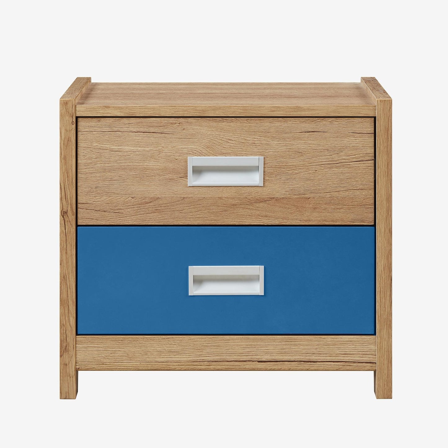 BFW-NEW-00080 NEW Big Furniture Warehouse Broughton Bedside Table Oak and Blue RRP £80