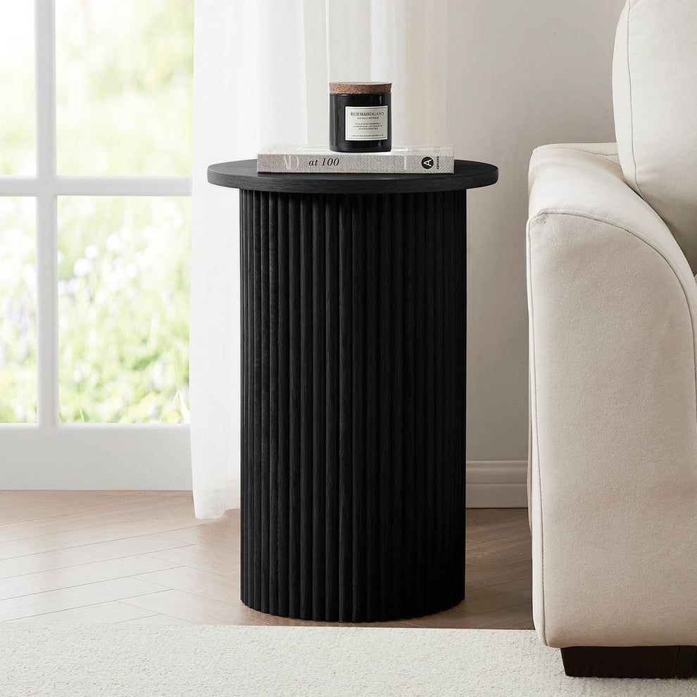DUS-CC2-04269 Grade-B Dusk Hattie Round Pedestal Side Table - Black RRP £89.00