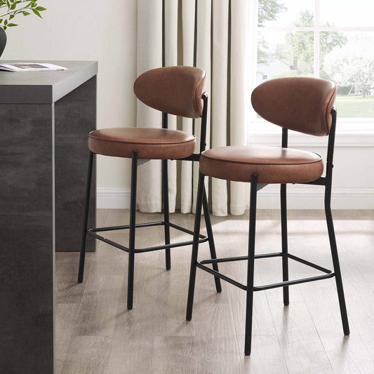 DUS-GOL-03034 Grade-B Dusk Mia Set of 2 Barstool - Faux Leather Tan RRP £149