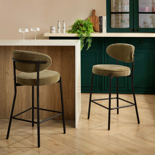 DUS-CC2-02325 Grade-B Dusk Mia Set of 2 Barstools - Chenille Olive RRP £149.00
