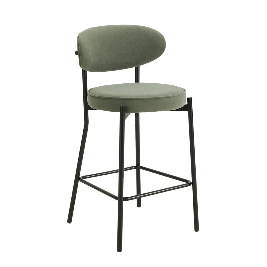 DUS-GOL-04920 Grade-B Dusk Mia Set of 2 Barstools - Matte Velvet - Sage Green RRP £149