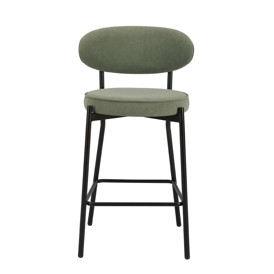 DUS-GOL-04920 Grade-B Dusk Mia Set of 2 Barstools - Matte Velvet - Sage Green RRP £149