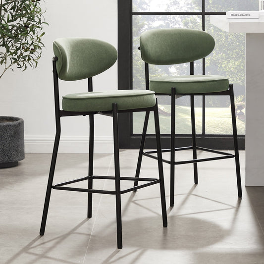 DUS-GOL-03089 Grade-B Dusk Mia Set of 2 Barstools - Matte Velvet - Sage Green RRP £149