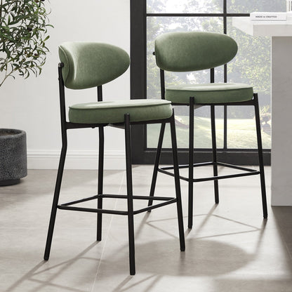 DUS-GOL-04920 Grade-B Dusk Mia Set of 2 Barstools - Matte Velvet - Sage Green RRP £149