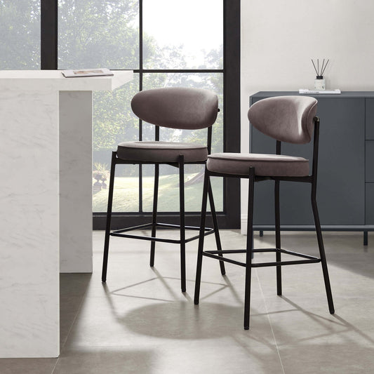 DUS-CC2-02775 Grade-B Dusk Mia Set of 2 Barstools - Matte Velvet - Taupe RRP £149.00