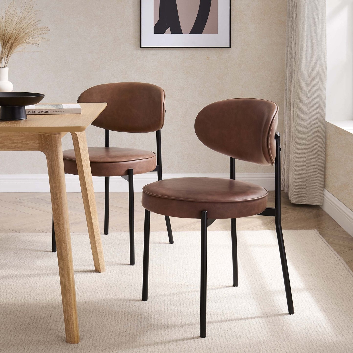 DUS-CC2-02872 Grade-B Dusk Mia Set of 2 Dining Chair - Faux Leather Tan RRP £129.00