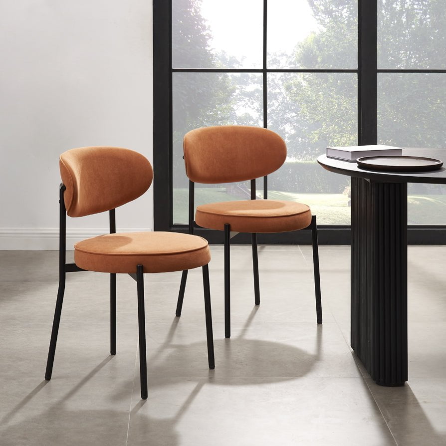 DUS-GOL-02825 Grade-B Dusk Mia Set of 2 Dining Chairs - Matte Velvet - Burnt Orange RRP £129