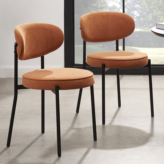 DUS-GOL-02187 Grade-B Dusk Mia Set of 2 Dining Chairs - Matte Velvet - Burnt Orange RRP £129