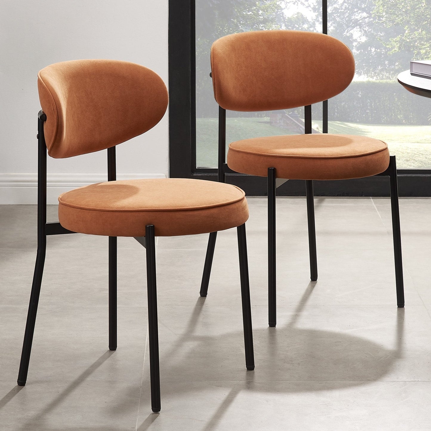 DUS-GOL-02825 Grade-B Dusk Mia Set of 2 Dining Chairs - Matte Velvet - Burnt Orange RRP £129