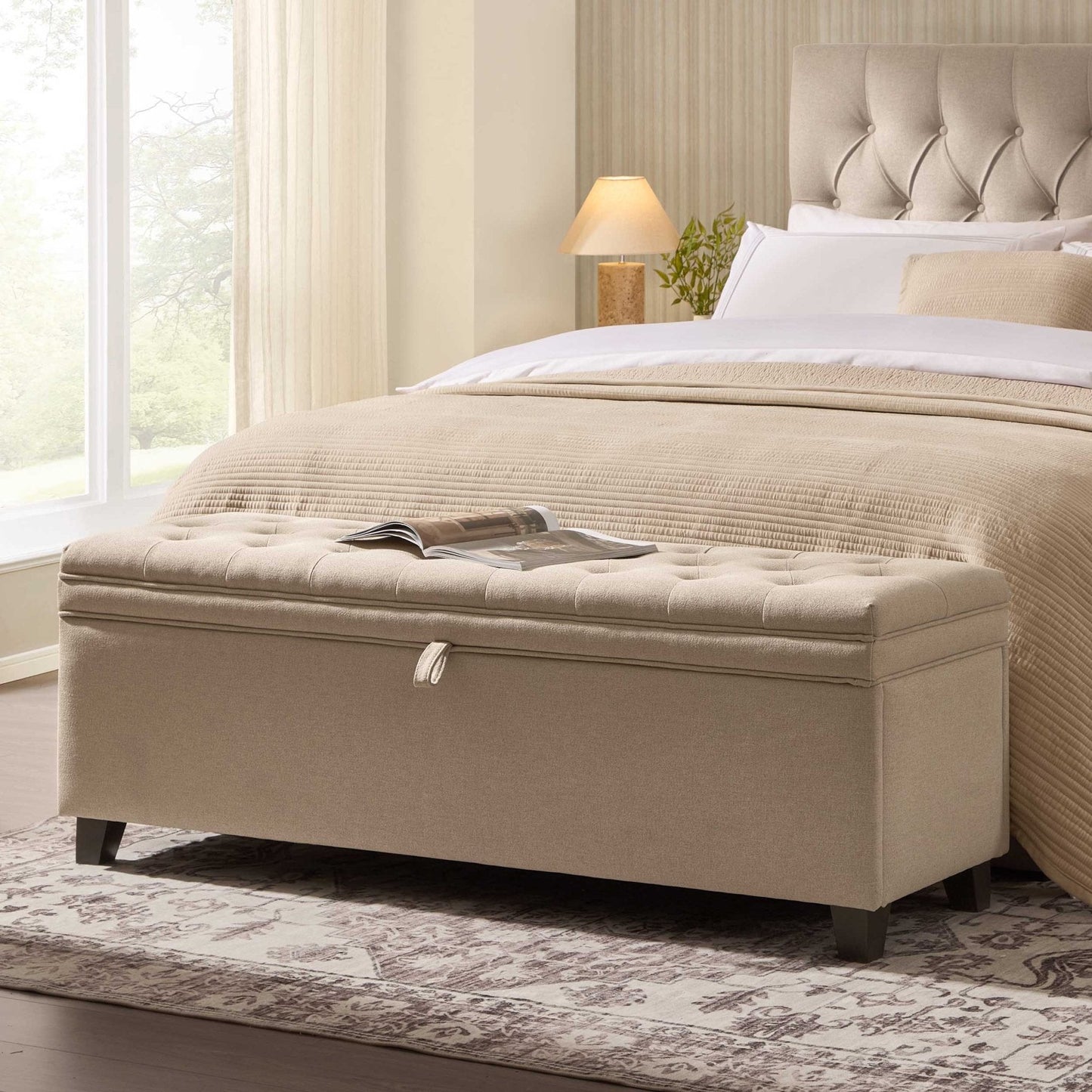 DUS-CC2-04086 Grade-B Dusk Middleton Button Back Storage Ottoman - Oatmeal RRP £179.00