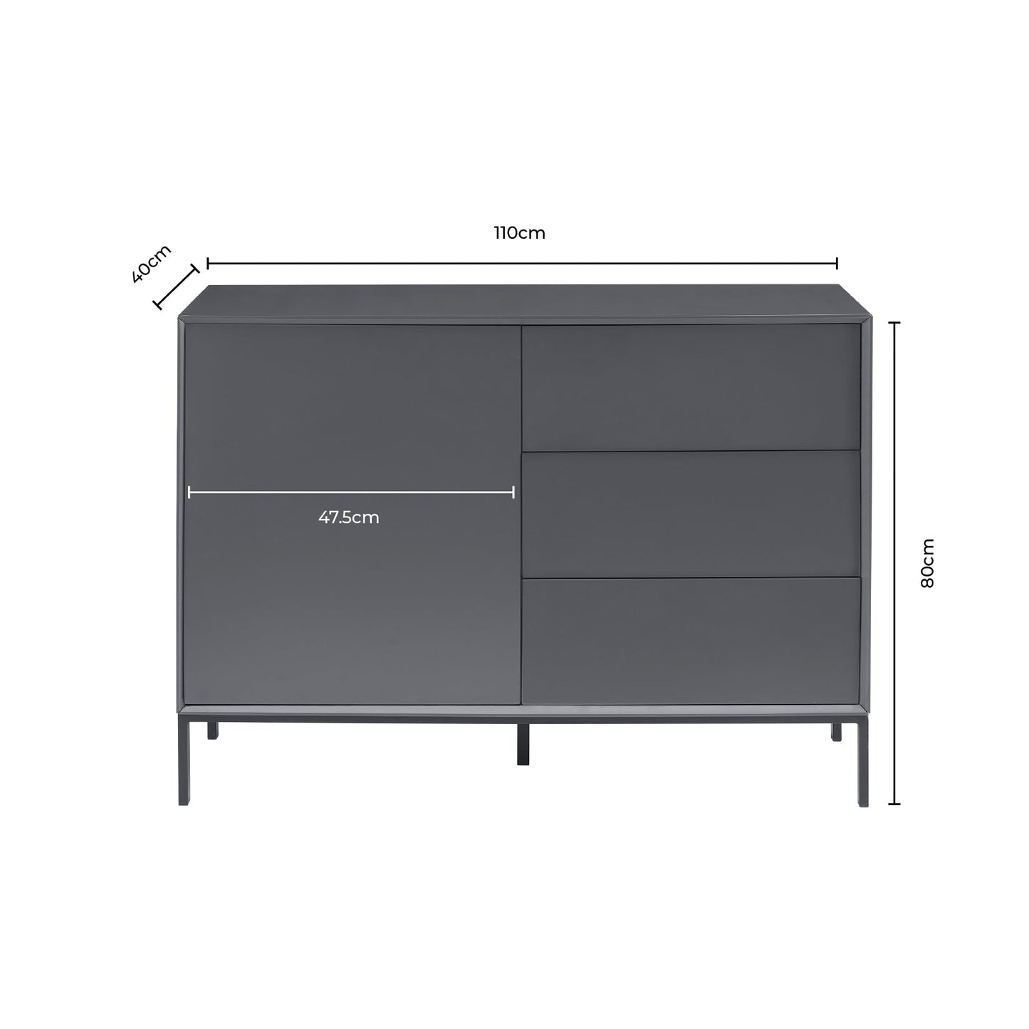 DUS-GOL-06198 Grade-B Dusk Nova Small Sideboard with Drawers - Charcoal RRP £189