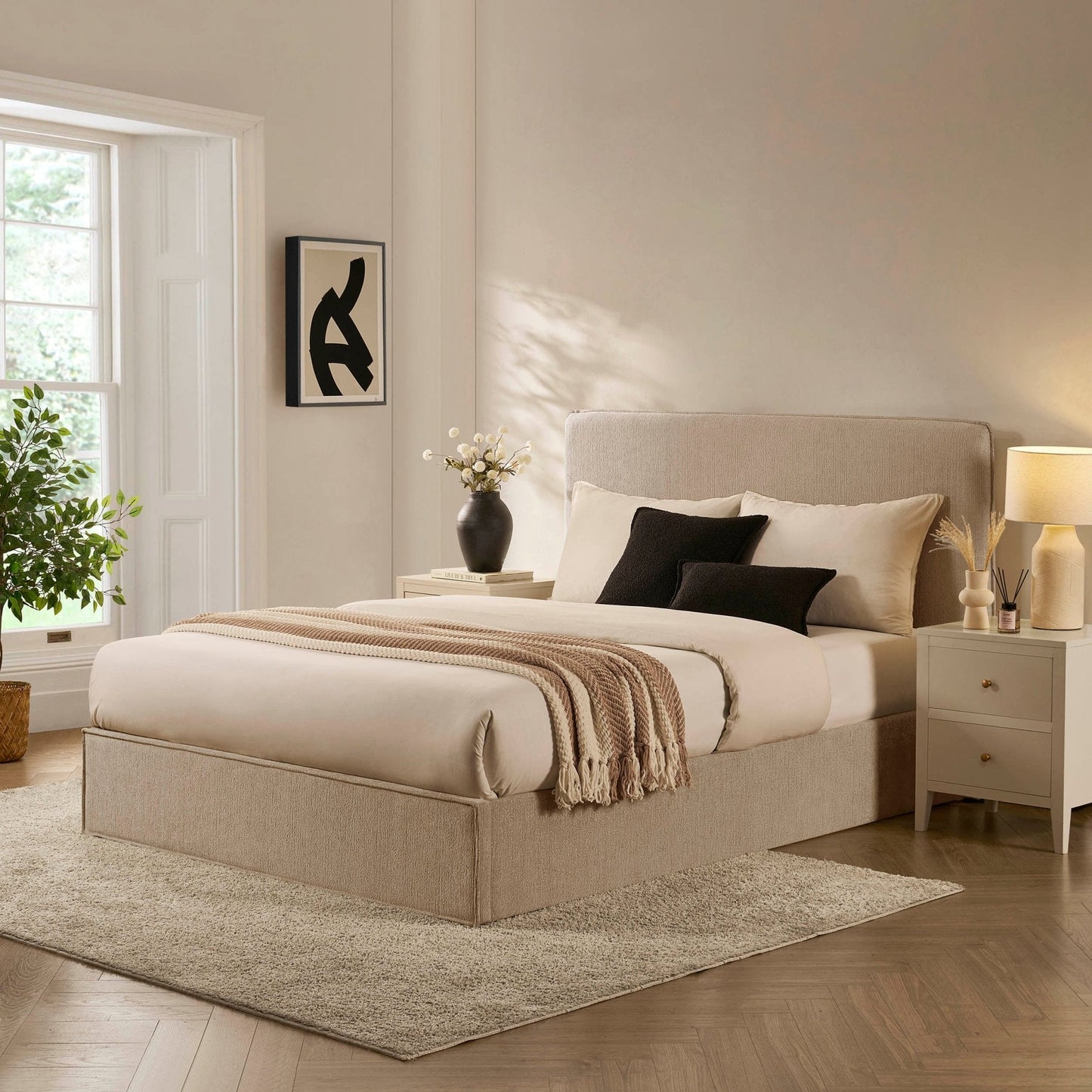 DUS-CC2-03996 Grade-B Dusk Oslo Double Ottoman Storage Bed - Textured Oatmeal RRP £319.00