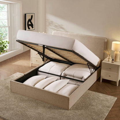 DUS-CC2-03996 Grade-B Dusk Oslo Double Ottoman Storage Bed - Textured Oatmeal RRP £319.00