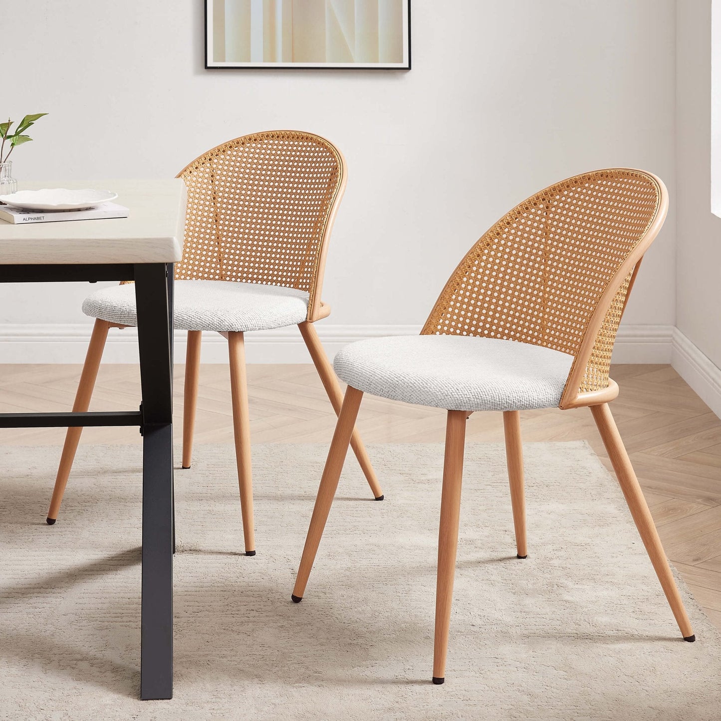 DUS-GOL-04855 Grade-B Dusk Phoebe Set Of 2 Dining Chairs - Boucle Ivory/Natural RRP £134
