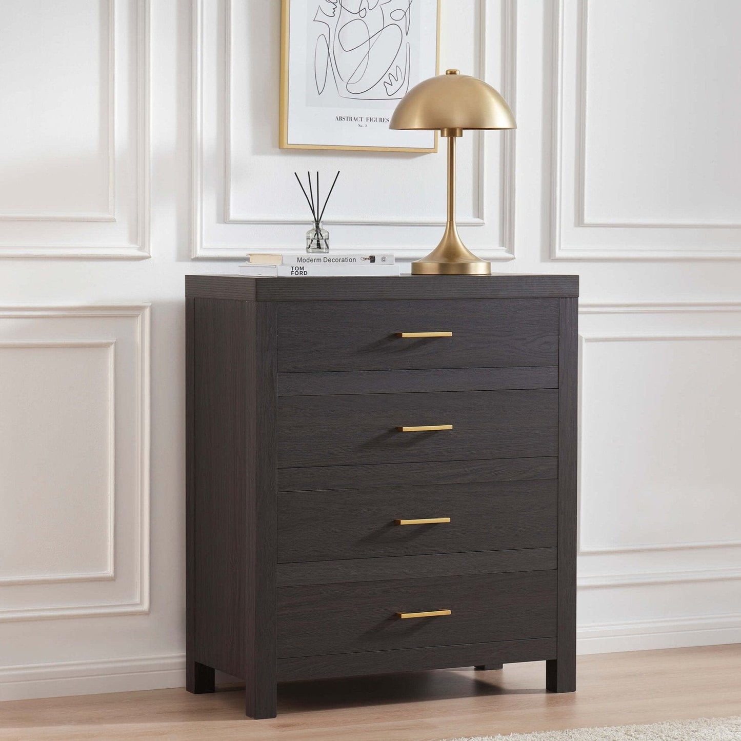 DUS-GOL-04435 Grade-B Dusk Piper 4 Drawer Chest - Dark Wood RRP £179