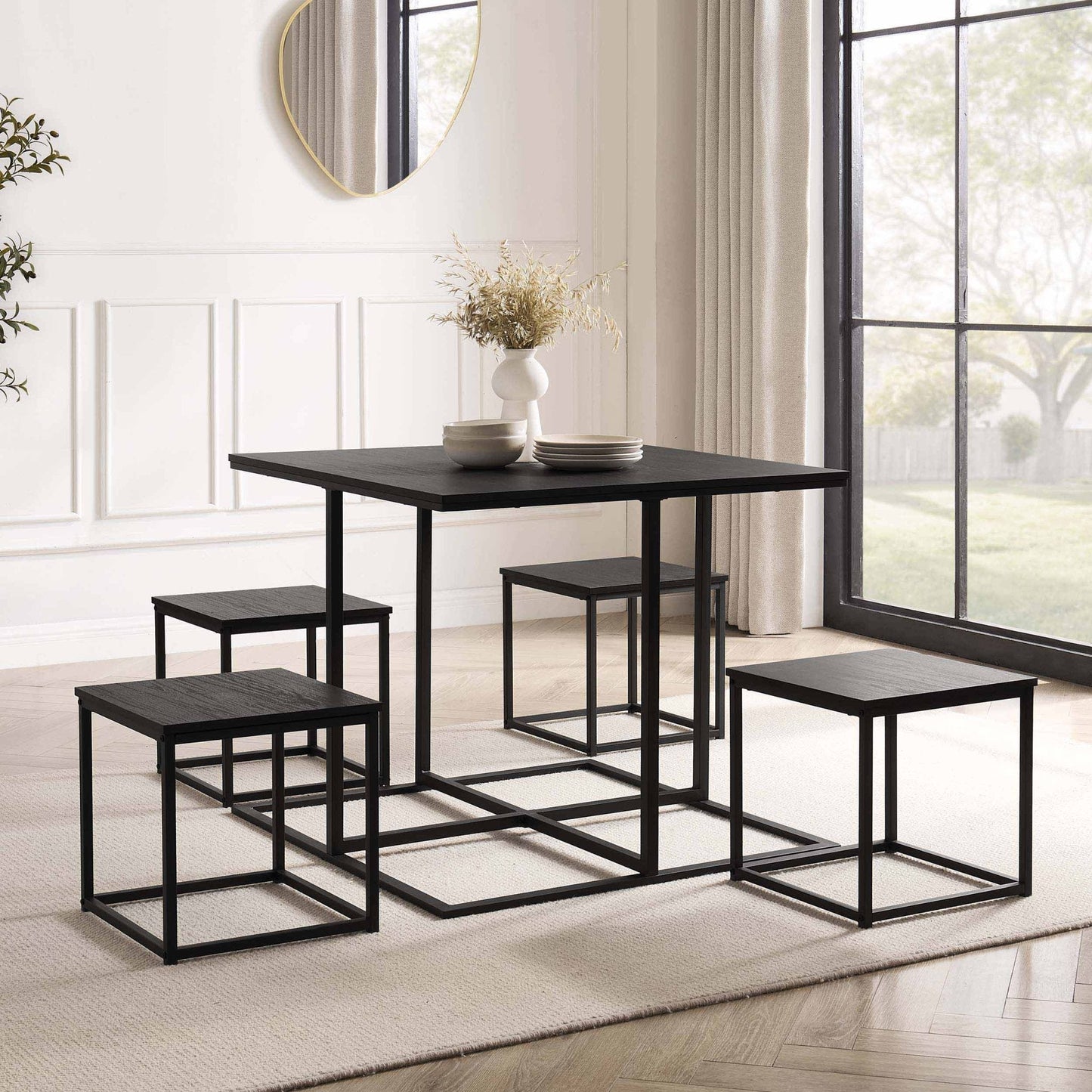 DUS-GOL-07459 Grade-B Dusk Polly Space Saving Dining Table and Chairs - Black RRP £126