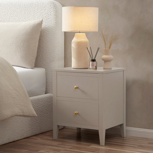 DUS-GOL-02170 Grade-B Dusk Poppy 2 Drawer Bedside Table - Taupe RRP £89