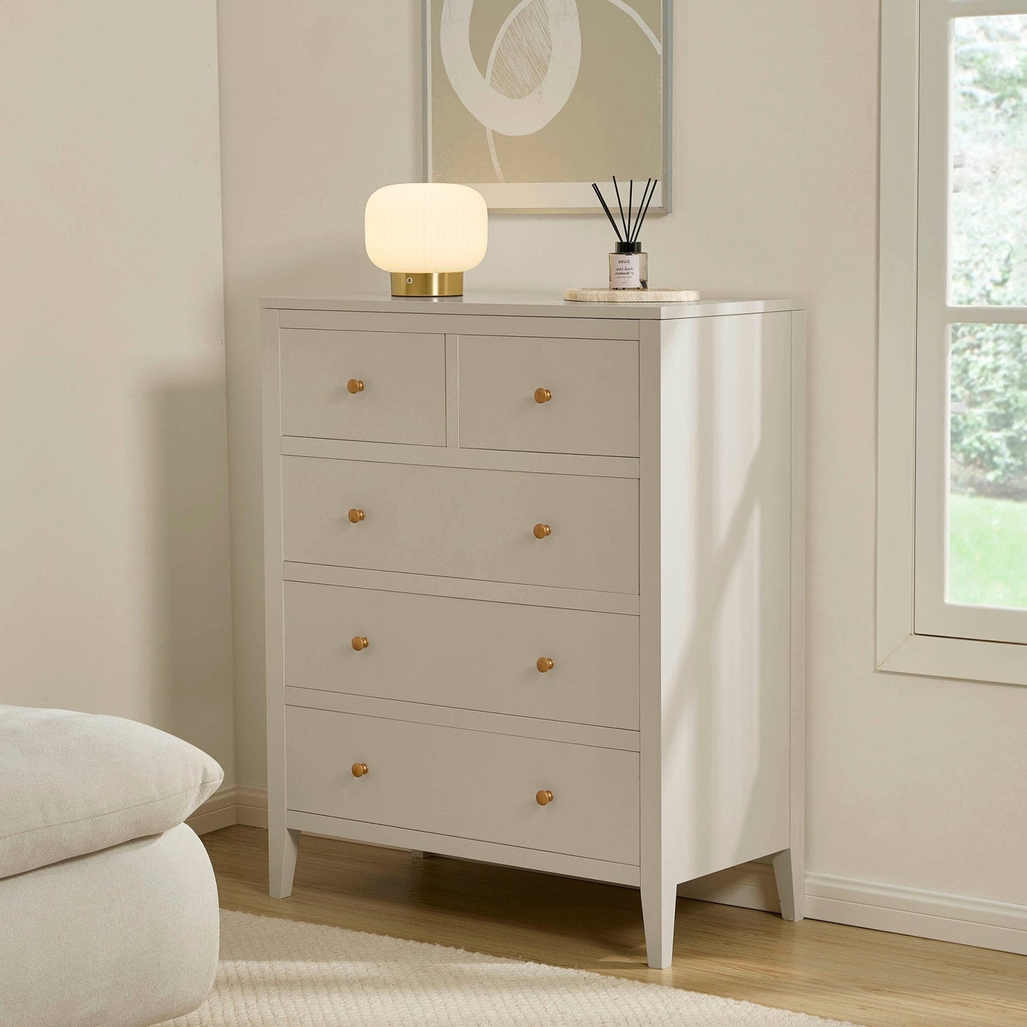DUS-APM-62802 Grade-B Dusk Poppy 5 Drawer Chest - Cream RRP £199