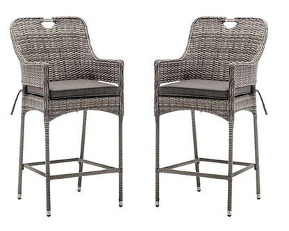 RAT-ARR-09579 Grade-B Rattan Direct Porto Pair of Rattan Garden Bar Stools in Grey RRP £349.00