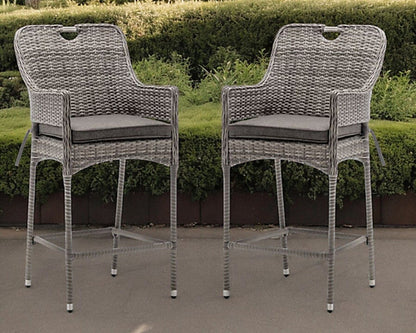 RAT-ARR-09579 Grade-B Rattan Direct Porto Pair of Rattan Garden Bar Stools in Grey RRP £349.00