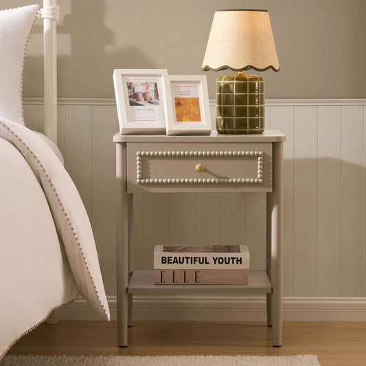 DUS-CC2-02695 Grade-B Dusk Posy Bobbin 1 Drawer Nightstand - Taupe RRP £89.00