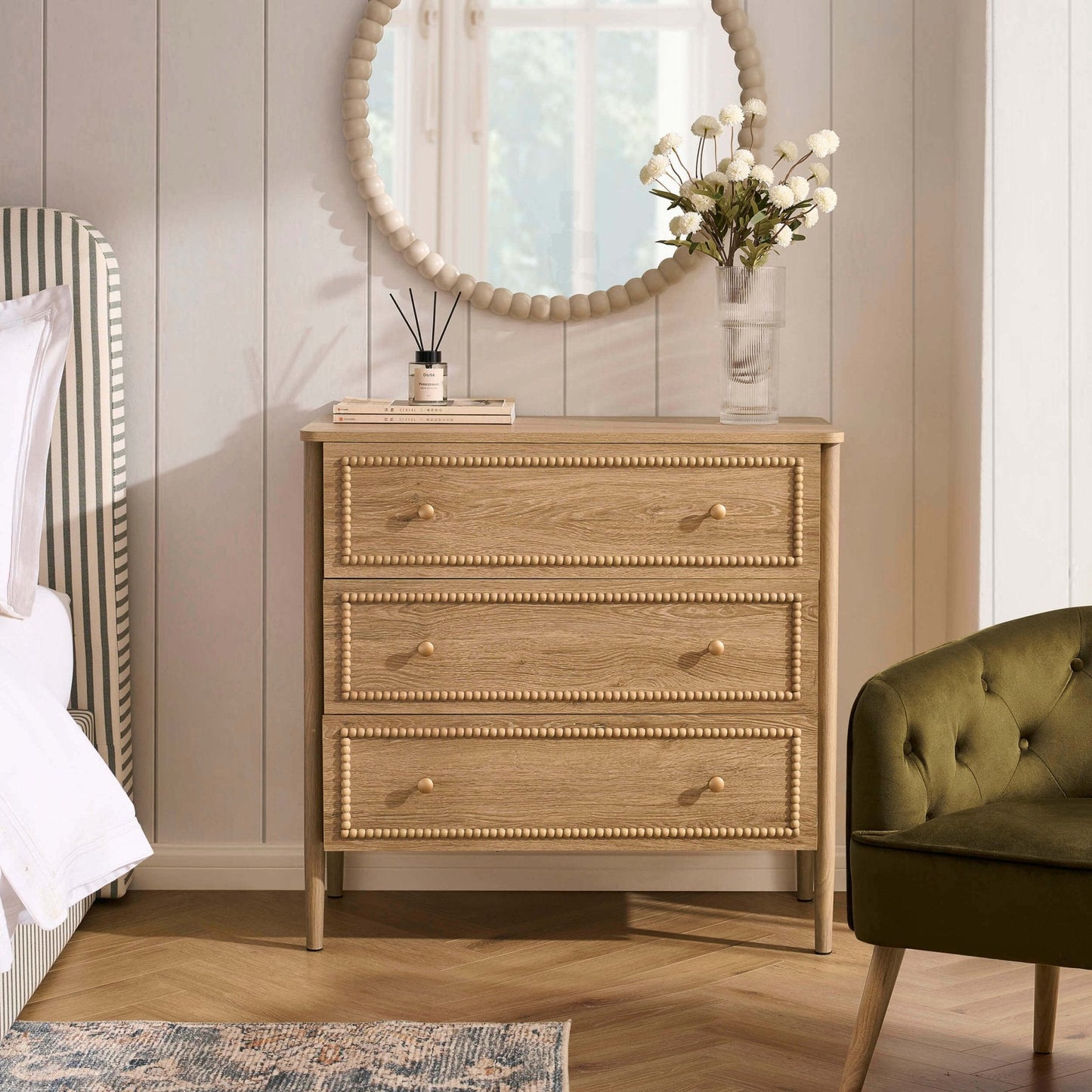 DUS-CC2-04192 Grade-B Dusk Posy 3 Drawer Chest - Light Wood RRP £159.00