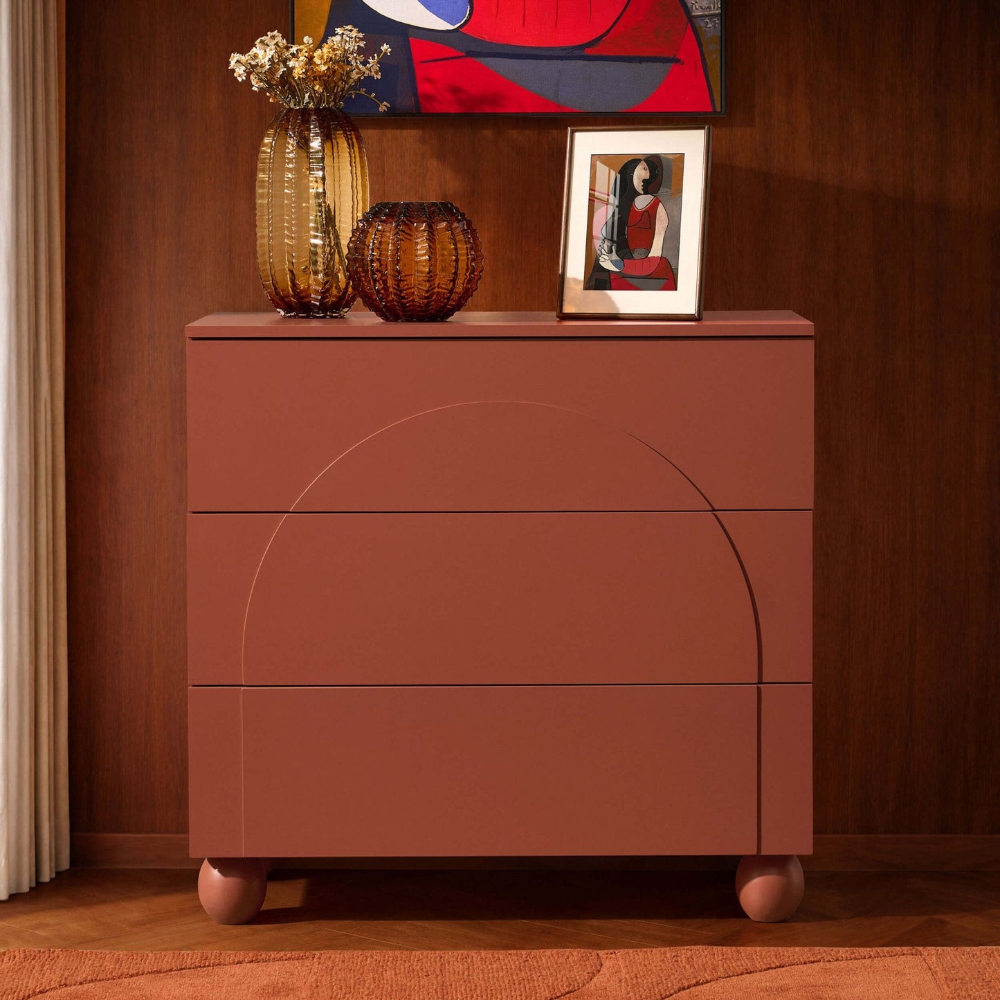 DUS-CC2-04390 Grade-B Dusk Rachel Arch Front 3 Drawer Chest - Terracotta RRP £149.00