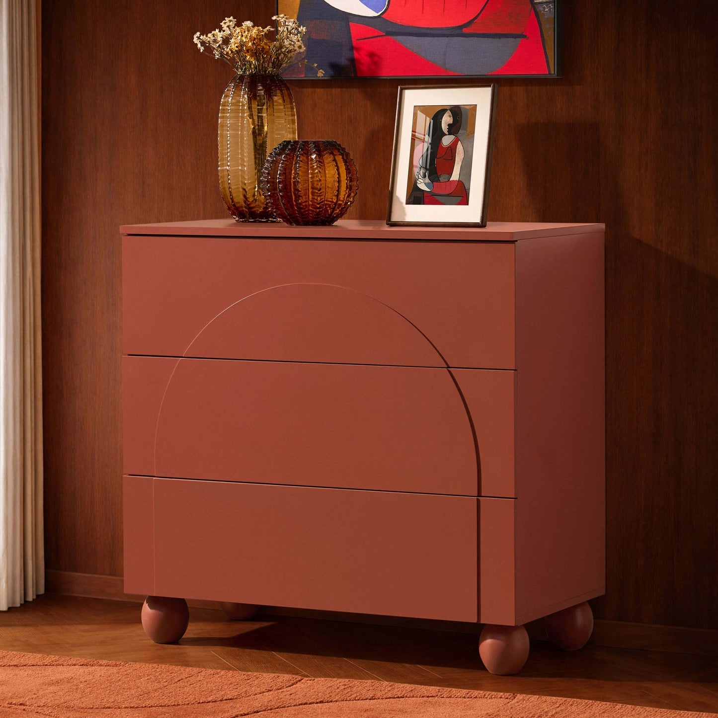 DUS-CC2-04390 Grade-B Dusk Rachel Arch Front 3 Drawer Chest - Terracotta RRP £149.00