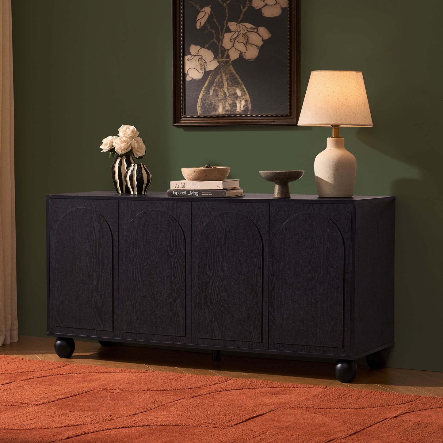 DUS-CC2-04391 Grade-B Dusk Rachel Arch Front 4 Door Sideboard - Black RRP £229.00