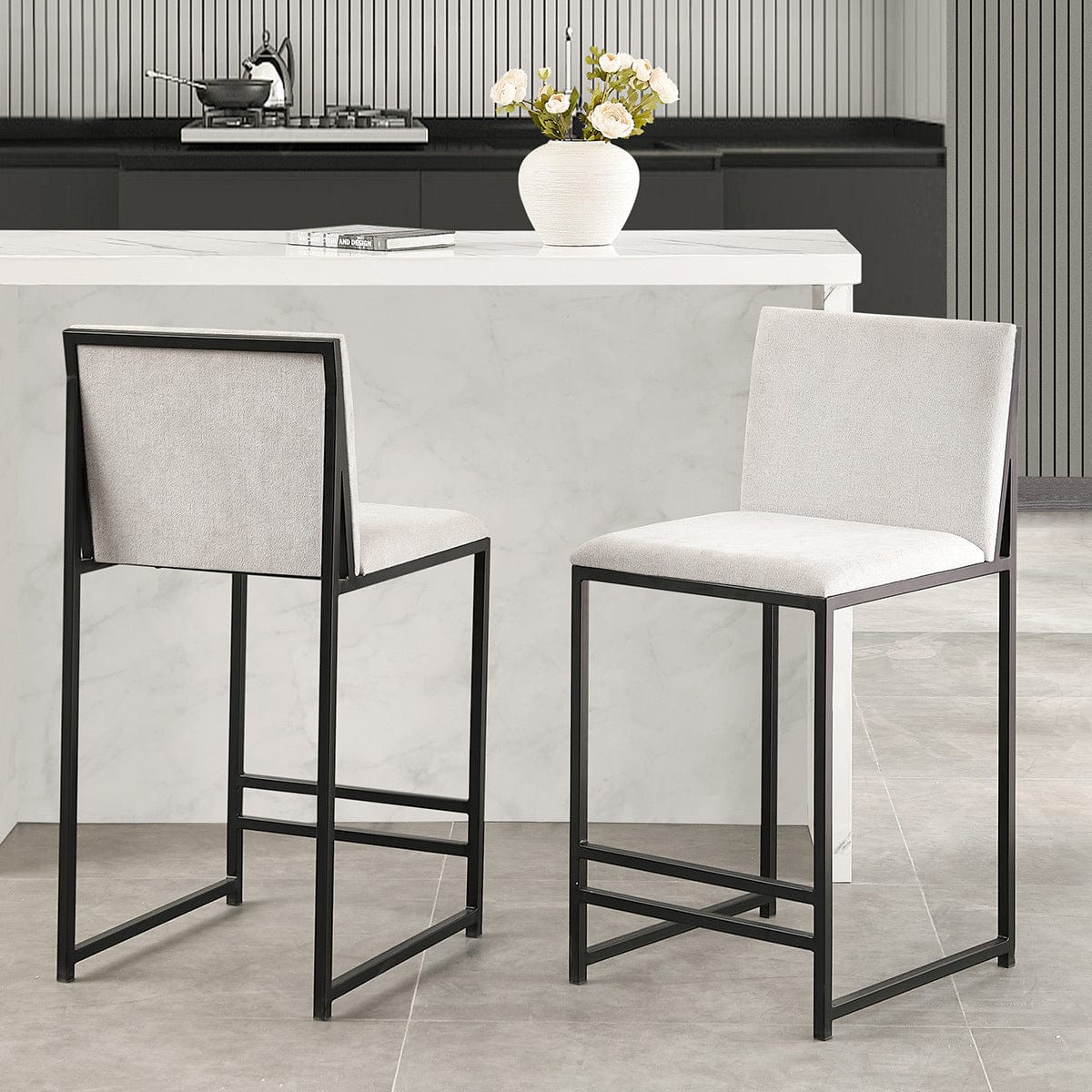 DUS-GOL-04795 Grade-B Dusk Rae Set Of 2 Barstools - Chenille - Light Natural RRP £159